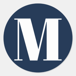 Monogramm Anfangsnummer blau anpassen Runder Aufkleber