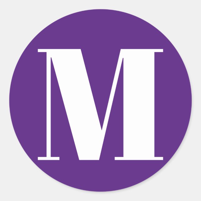 Monogramm Anfangsnummer lila weiß anpassen Runder Aufkleber (Vorderseite)