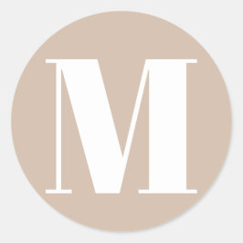 Monogramm Anfangszahl in beige weiß Runder Aufkleber