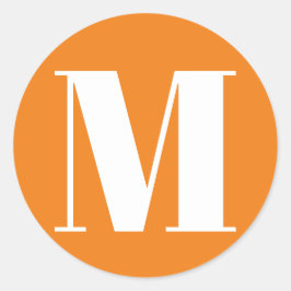 Monogramm Anfangszahl orange weiß anpassen Runder Aufkleber
