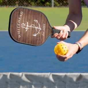 Monogramm Anker Braun Holz Pickleball Schläger