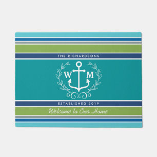 Monogramm-Anker-Lorbeer-Kranz Stripes See Fußmatte
