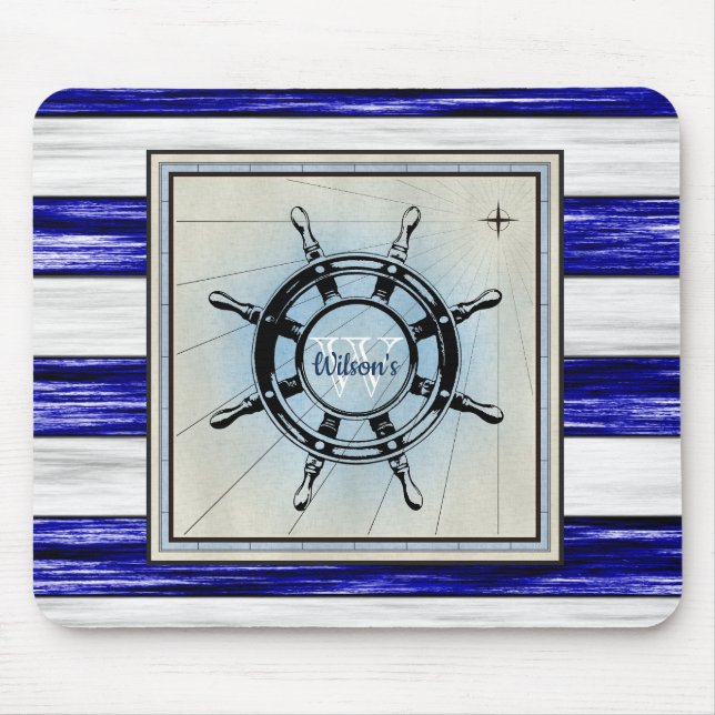 Monogramm antike nautische Schiffsmaschine Mousepad (Vorne)