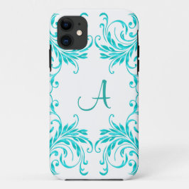 Monogramm-Aqua-Blau-Damast Case-Mate iPhone Hülle