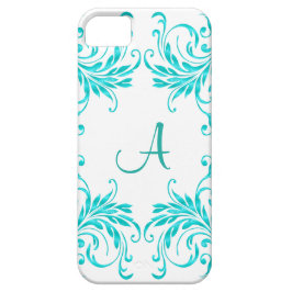 Monogramm-Aqua-Blau-Damast Case-Mate iPhone Hülle