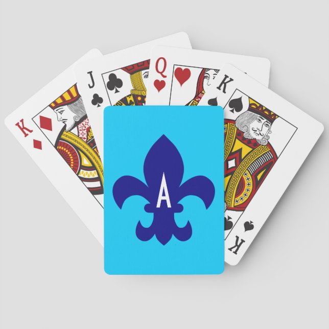 Monogramm Aqua Blue und Navy Lilie Spielkarten (Rückseite)
