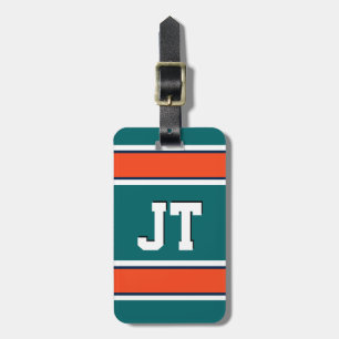 Monogramm Aqua Green und Orange Sports Stripes Gepäckanhänger