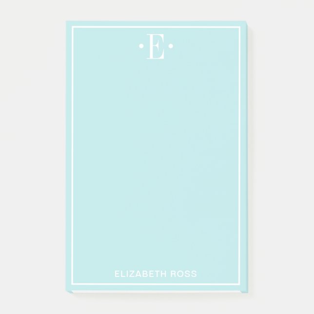 Monogramm Aqua Post-it Klebezettel (Vorderseite)
