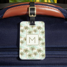 Monogramm Aqua und Creme Tropical Palm Tree