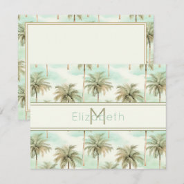 Monogramm Aqua und Creme Tropical Palm Tree Mitteilungskarte