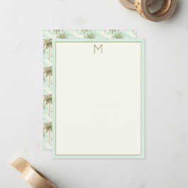 Monogramm Aqua und Creme Tropical Palm Tree Mitteilungskarte