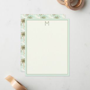 Monogramm Aqua und Creme Tropical Palm Tree Mitteilungskarte