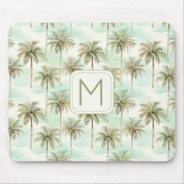 Monogramm Aqua und Creme Tropical Palm Tree Mousepad