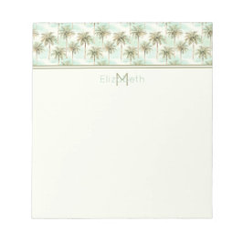 Monogramm Aqua und Creme Tropical Palm Tree Notizblock