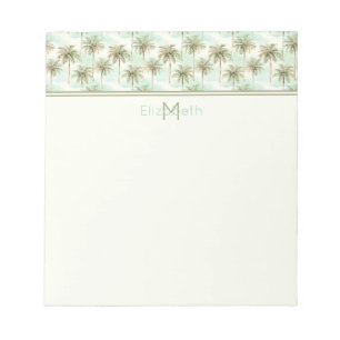 Monogramm Aqua und Creme Tropical Palm Tree Notizblock