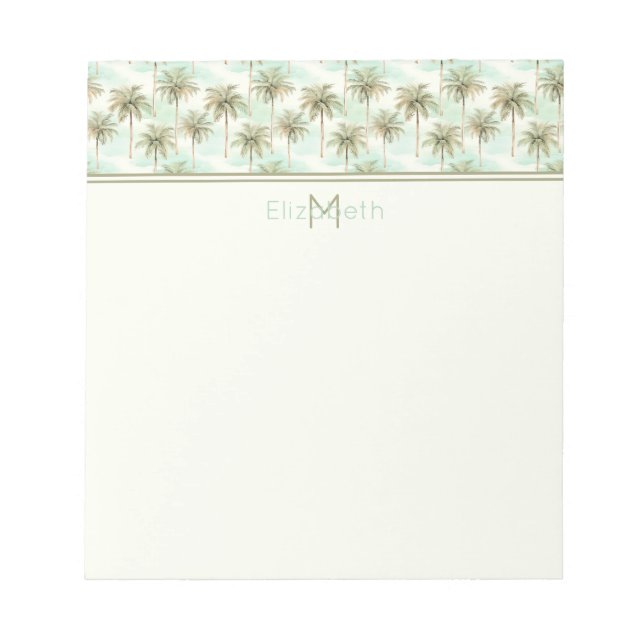 Monogramm Aqua und Creme Tropical Palm Tree Notizblock (Vorderseite)