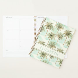 Monogramm Aqua und Creme Tropical Palm Tree Planer