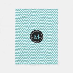 Monogramm-Aqua-weißes abstraktes Zickzack Fleecedecke