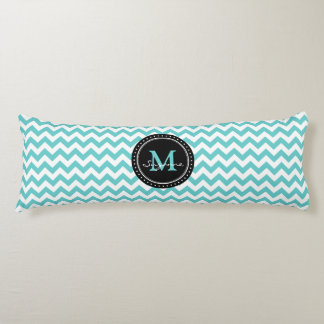 Monogramm-Aqua-weißes abstraktes Zickzack Seitenschläferkissen
