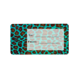 Monogramm Aquamarin und braun Leopard Adressaufkleber