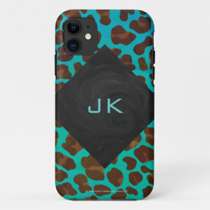 Monogramm Aquamarin und braun Leopard Case-Mate iPhone Hülle