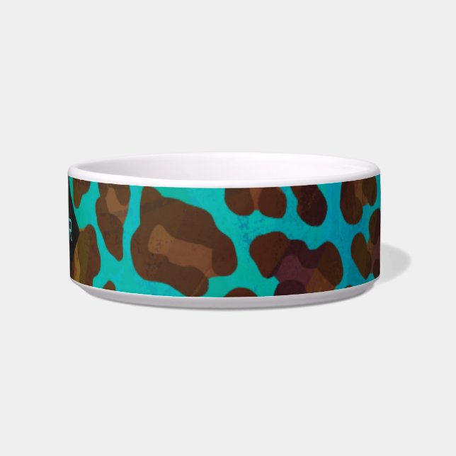 Monogramm Aquamarin und braun Leopard Napf (Rechts)
