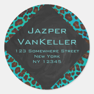 Monogramm Aquamarin und braun Leopard Runder Aufkleber