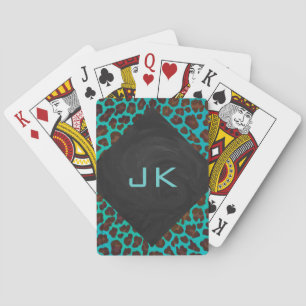 Monogramm Aquamarin und braun Leopard Spielkarten