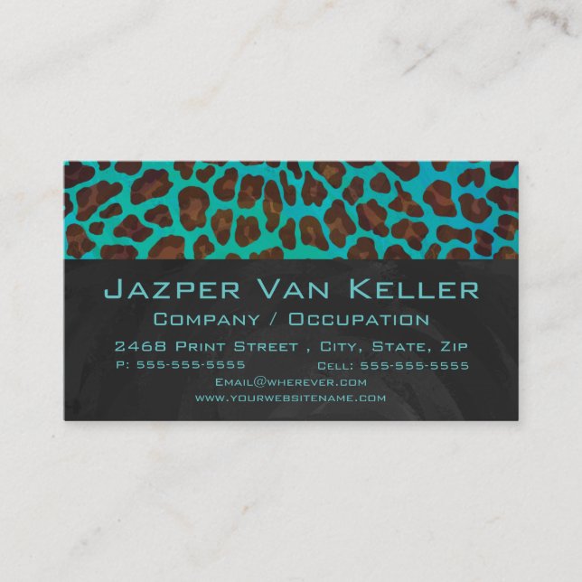 Monogramm Aquamarin und braun Leopard Visitenkarte (Vorderseite)