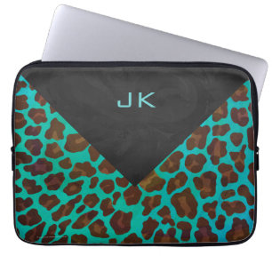 Monogramm aquamarin und Brown-Leopard Laptopschutzhülle