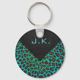 Monogramm aquamarin und Brown-Leopard Schlüsselanhänger