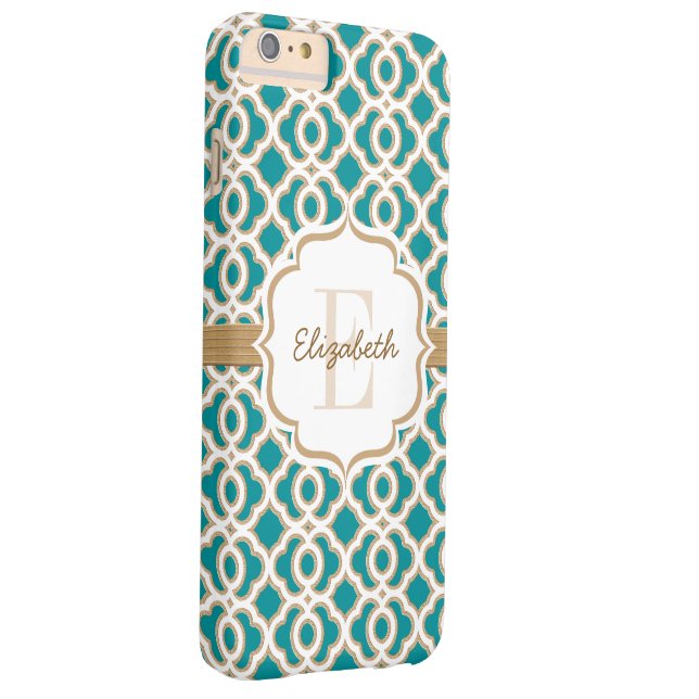 Monogramm-Aquamarin- und Goldfolie Case-Mate iPhone Hülle (Rückseite/Rechts)