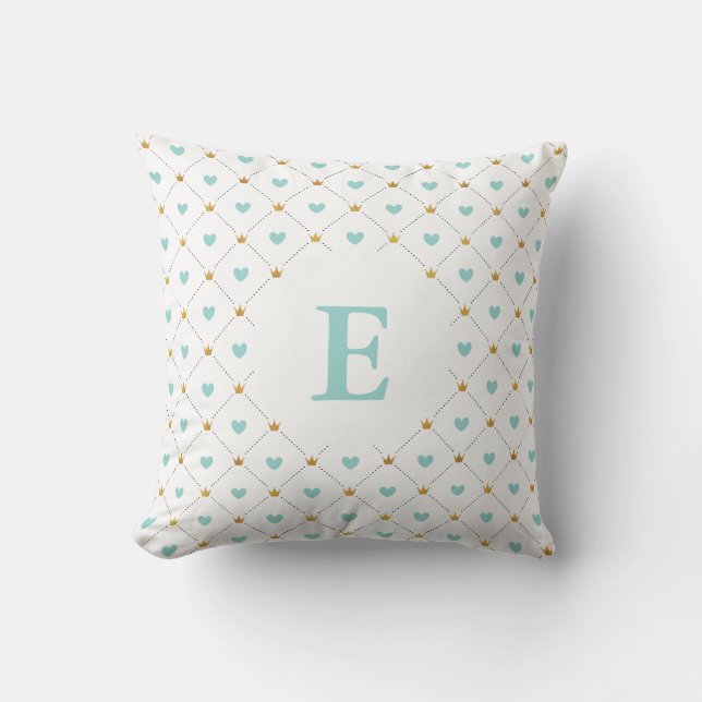 Monogramm Aquamarin und Imitate Gold Kissen (Vorderseite)