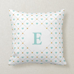 Monogramm Aquamarin und Imitate Gold Kissen