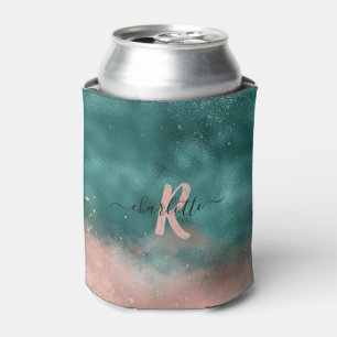 Monogramm Aquamarin und weich rosa Ombre-Folie Dosenkühler