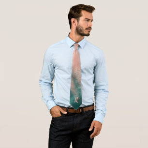 Monogramm Aquamarin und weich rosa Ombre-Folie Krawatte