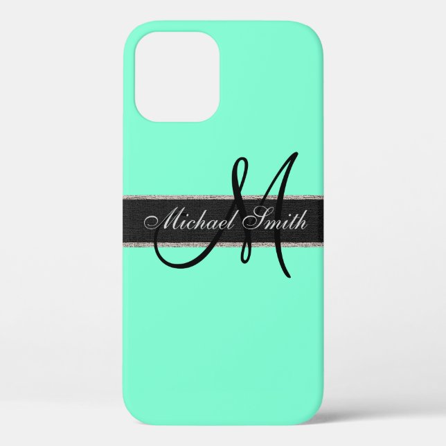 Monogramm Aquamarine-Farbuntergrund Case-Mate iPhone Hülle (Rückseite)