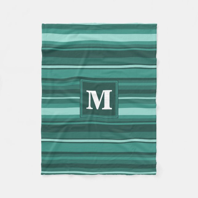 Monogramm aquamarine Streifen Fleecedecke (Vorderseite)