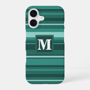 Monogramm aquamarine Streifen iPhone 16 Hülle