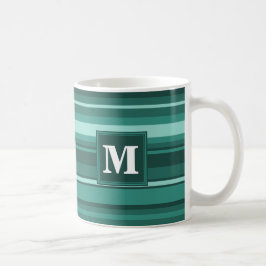 Monogramm aquamarine Streifen Kaffeetasse