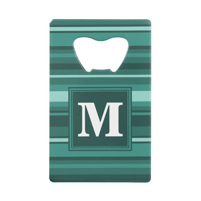 Monogramm aquamarine Streifen Kreditkarten Flaschenöffner (Vorderseite)