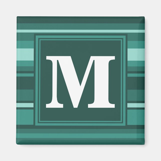Monogramm aquamarine Streifen Magnet (Vorne)