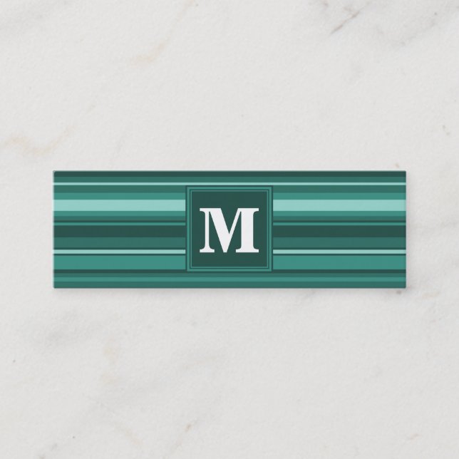 Monogramm aquamarine Streifen Mini Visitenkarte (Vorderseite)