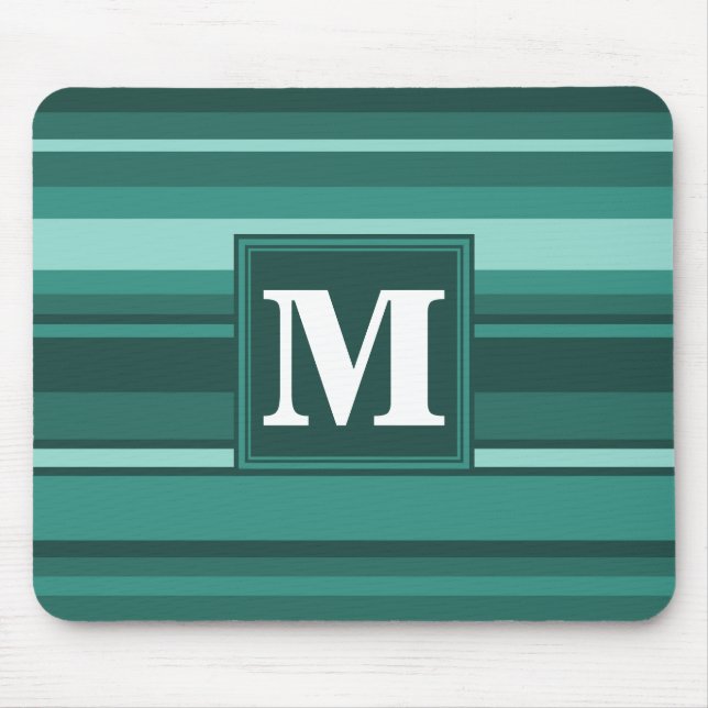 Monogramm aquamarine Streifen Mousepad (Vorne)