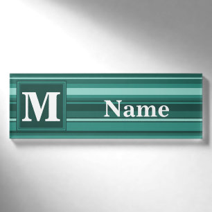 Monogramm aquamarine Streifen Namenschild