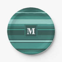 Monogramm aquamarine Streifen Pappteller