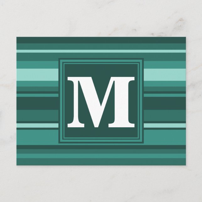 Monogramm aquamarine Streifen Postkarte (Vorderseite)