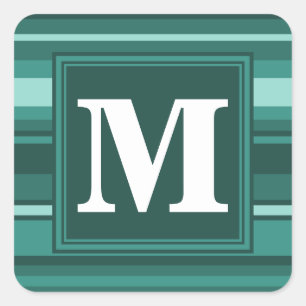 Monogramm aquamarine Streifen Quadratischer Aufkleber
