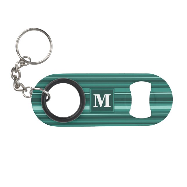 Monogramm aquamarine Streifen Schlüsselanhänger Flaschenöffner (Vorderseite (Horizontal))