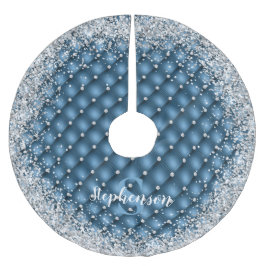 Monogramm Aquamariner Diamantsilber-Glitzer Polyester Weihnachtsbaumdecke
